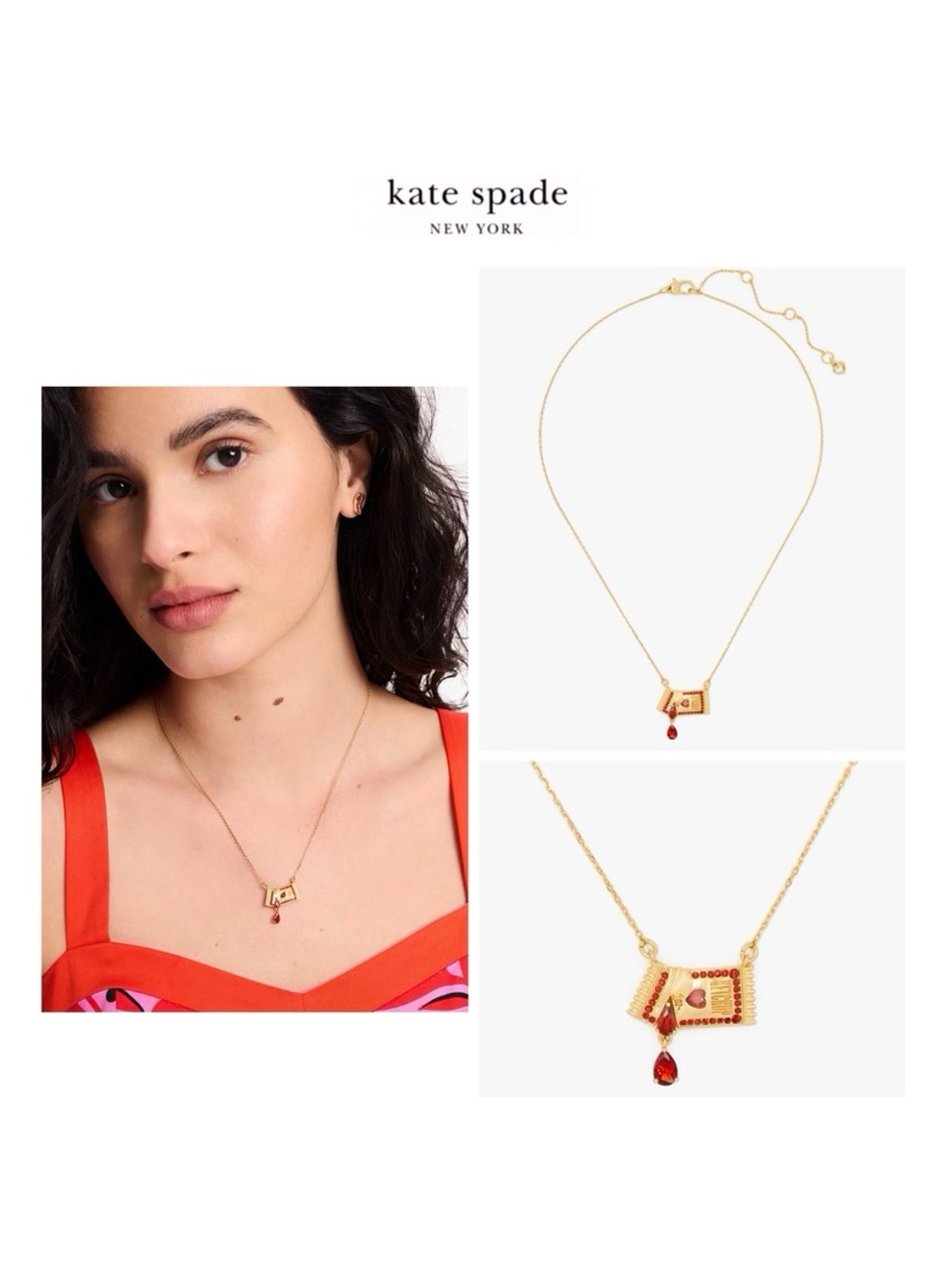 NWT Kate Spade ♠️WHAT A SNACK KETCHUP PACKET 12K Gold Plated CZ Crystal Necklace